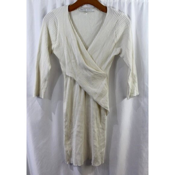 English Factory Womens Cream Ribbed 3/4 Sleeve Cross Front Stretch Dress M - Picture 1 of 5